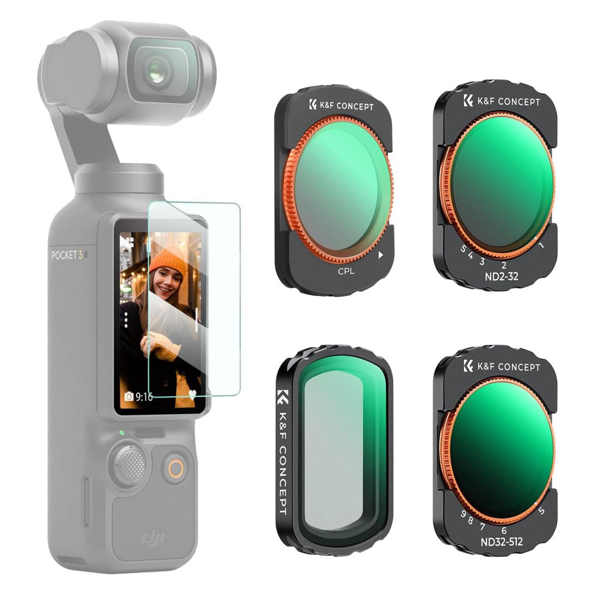 SKU.1639-1-1200x1200 K&F Magnetic Black Mist 1/4+CPL+ND2-32+ND32-512 Filter Set for DJI Osmo Pocket 4/3 - الصورة 1